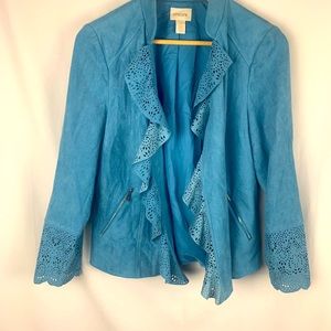 Chico's Faux SUEDE Teal Perforated Drape Jkt Sz 1